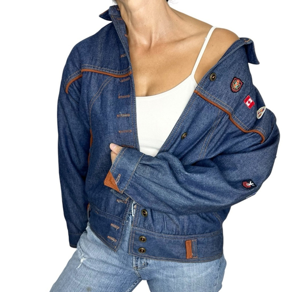 Vintage jean denim lined bomber jacket - Picture 1 of 16